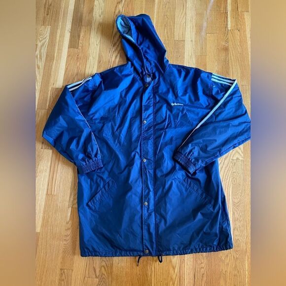 Vintage Adidas Men's Windbreaker Raincoat Jacket Full Zip Size XL Blue - Picture 1 of 3